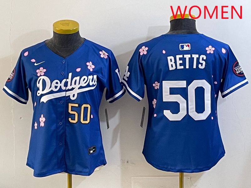 Women Los Angeles Dodgers 50 Betts Blue Sakura Edition 2025 Nike MLB Jersey style 6